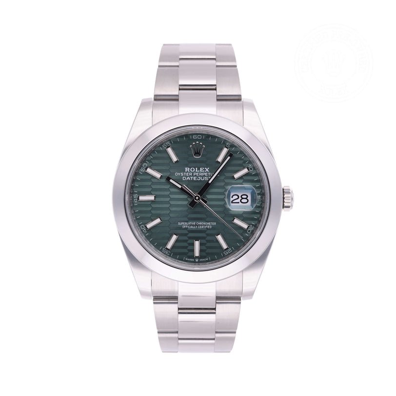 Rolex Certified Pre-owned Datejust M126300-0021 front on white background