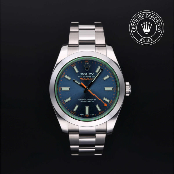 Rolex CPO Milgauss M116400GV front on white background