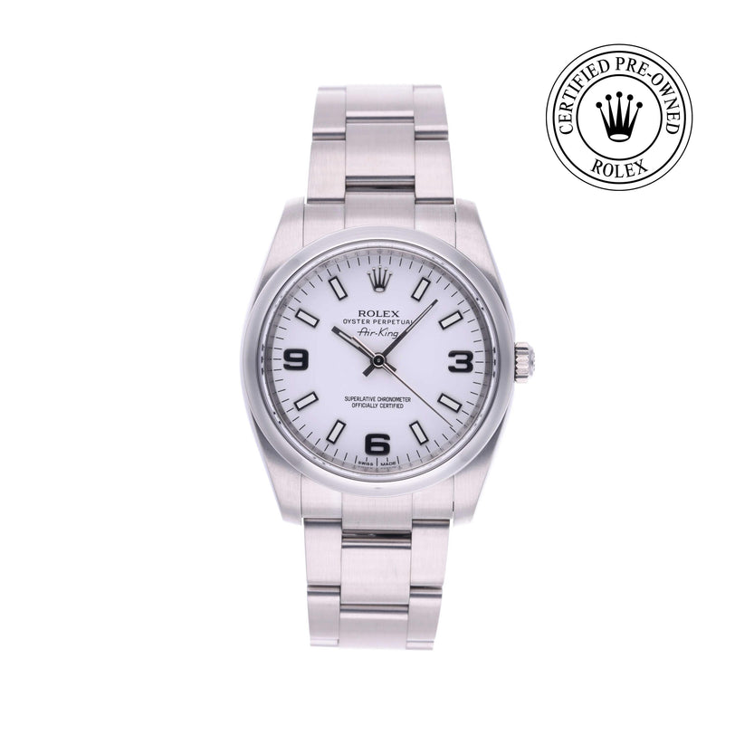 Rolex Certified Pre-owned Air-King M114200-0003 front on white background
