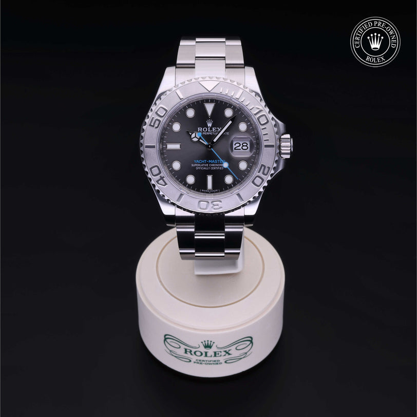 Rolex Certified Pre-owned Yacht-Master M116622-0003 front on black background