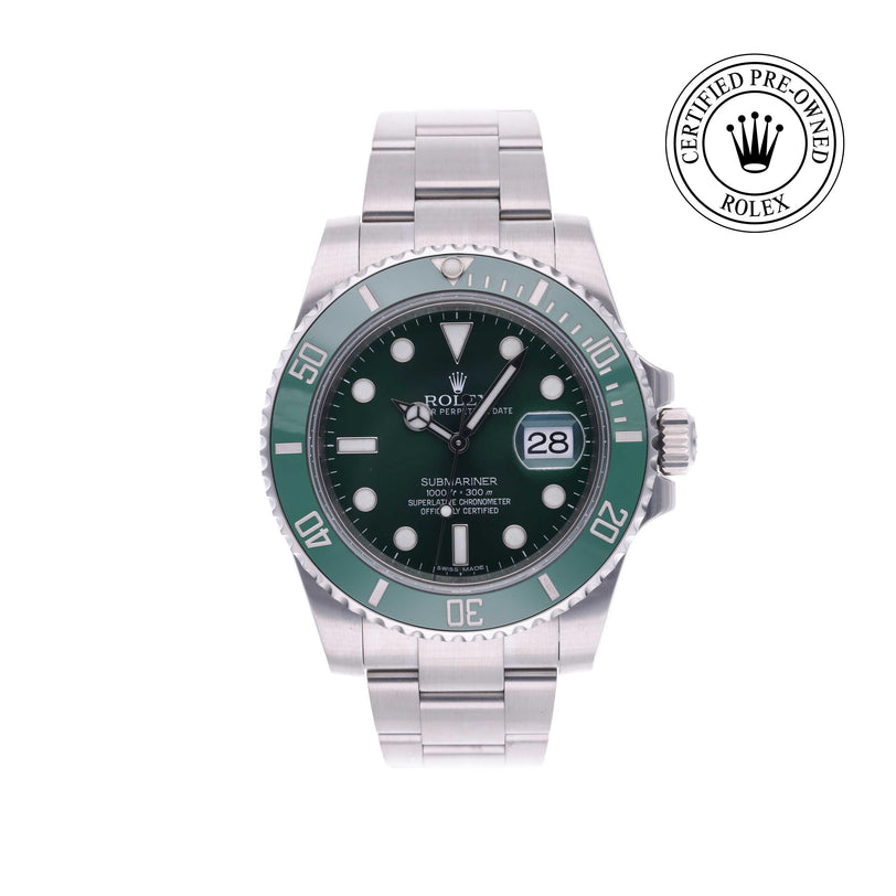 Rolex Certified Pre-owned Submariner M116610LV-0002 front on white background