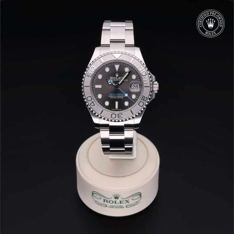 Rolex Certified Pre-owned Yacht-Master M268622-0002 front on black background