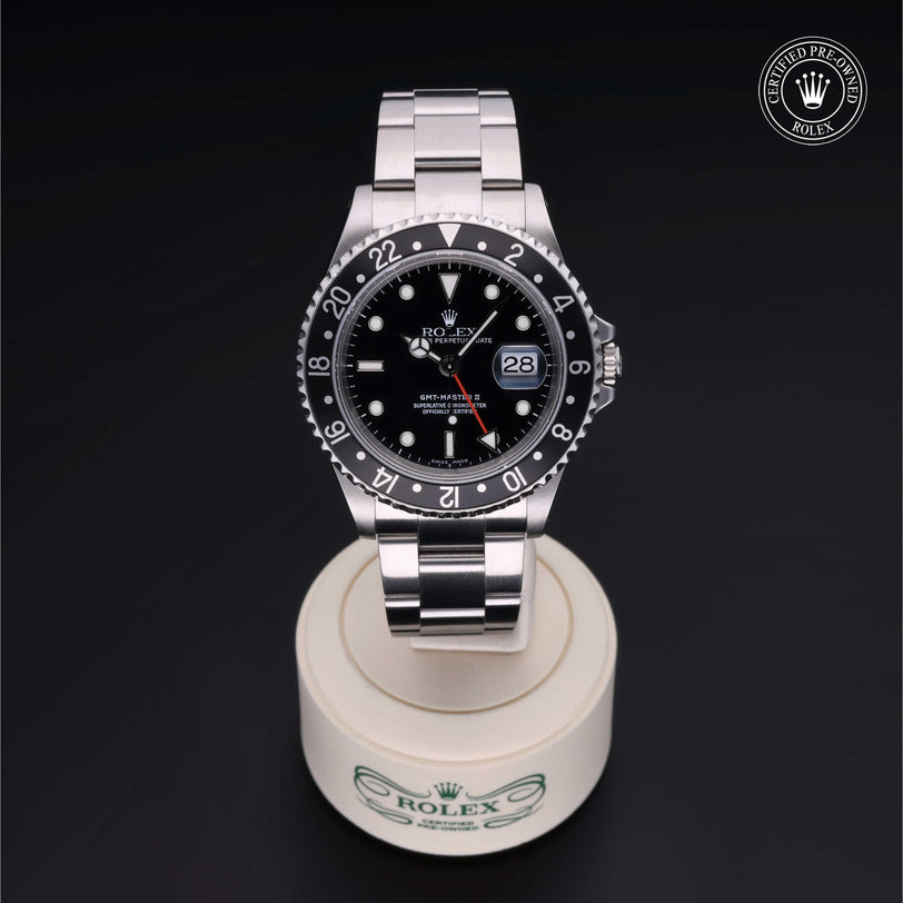 Rolex CPO GMT M16710LN front on white background