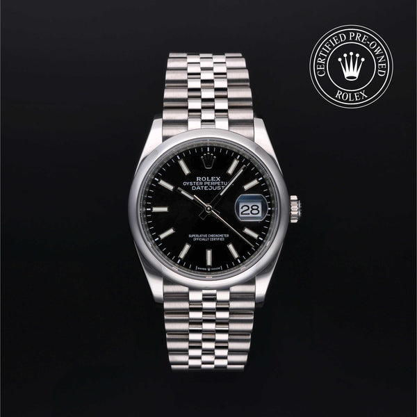 Rolex Certified Pre-owned Datejust M126200-0003 front on black background