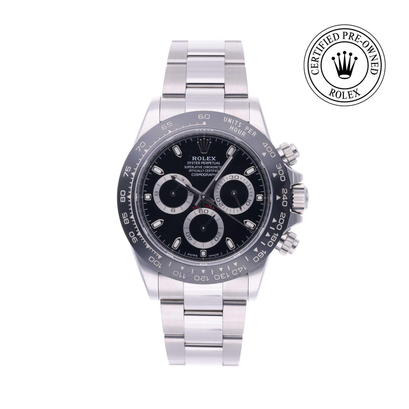 Rolex Certified Pre-owned Daytona M116500LN-0002 front on white background