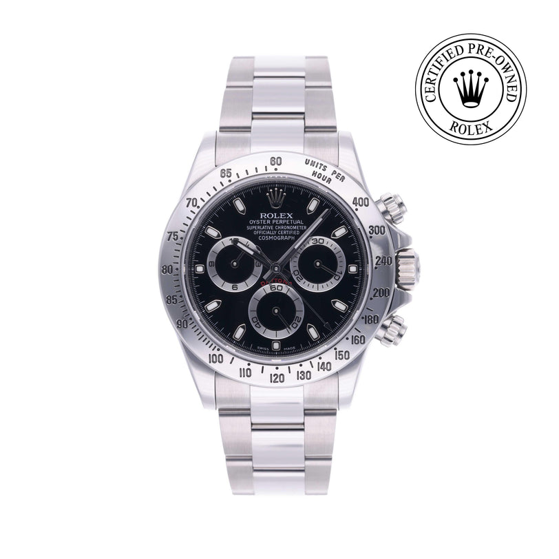 Rolex Certified Pre-owned Daytona M116520-0015 front on white background