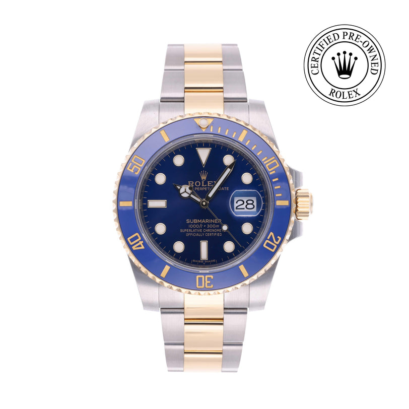 Rolex Certified Pre-owned Submariner M116613LB-0005 front on white background