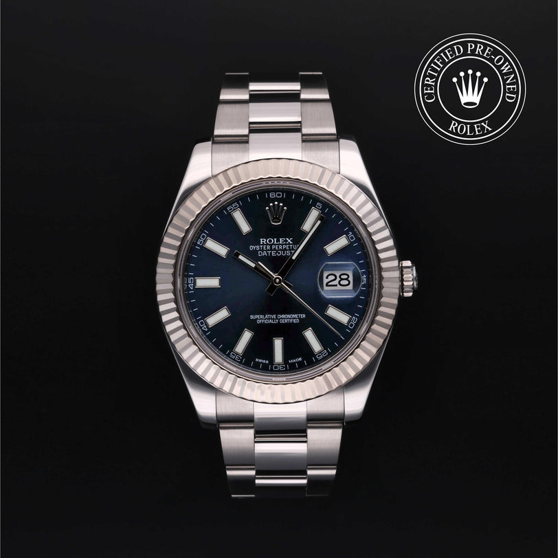 Rolex Certified Pre-owned Datejust M116334-0005 front on black background