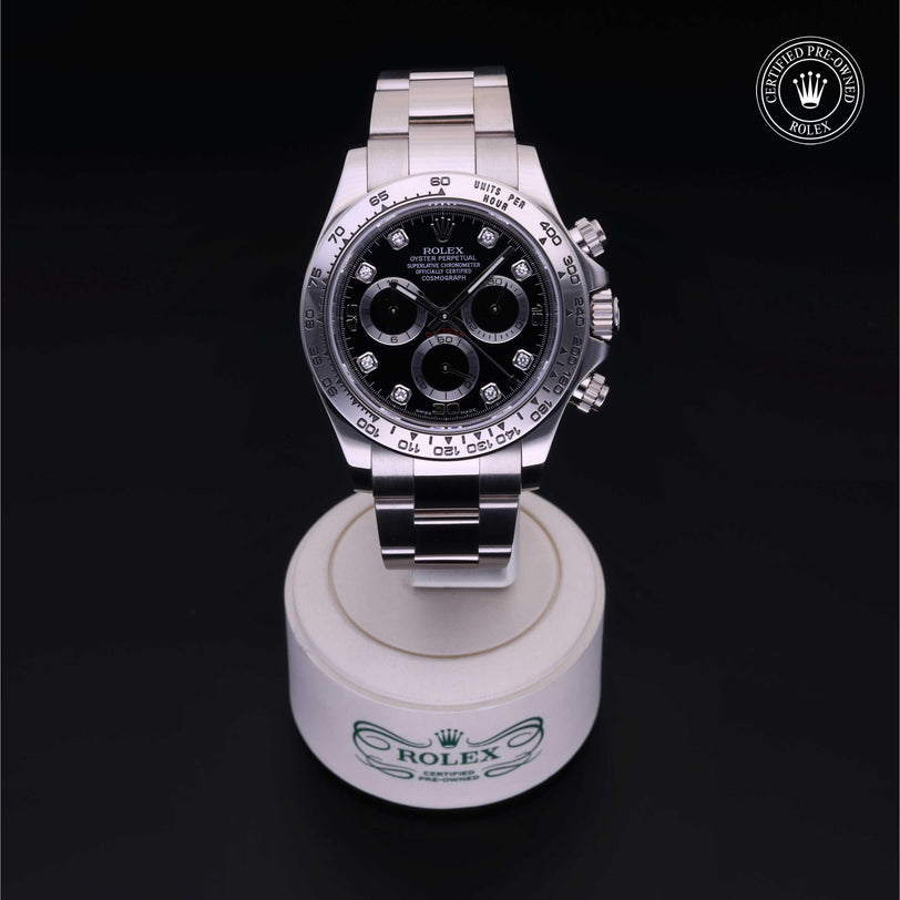 Rolex Certified Pre-owned Daytona M116509-0055 front on black background