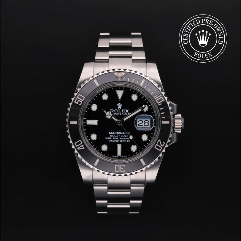Rolex Certified Pre-owned Submariner M116610LN-0001 front on black background