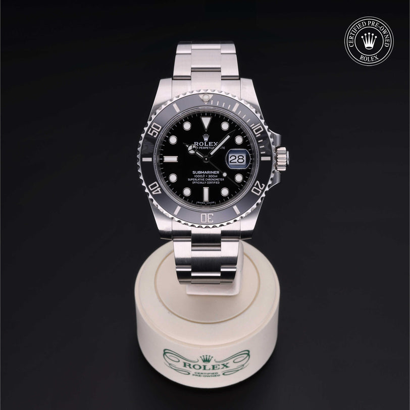 Rolex Certified Pre-owned Submariner M116610LN-0001 front on black background