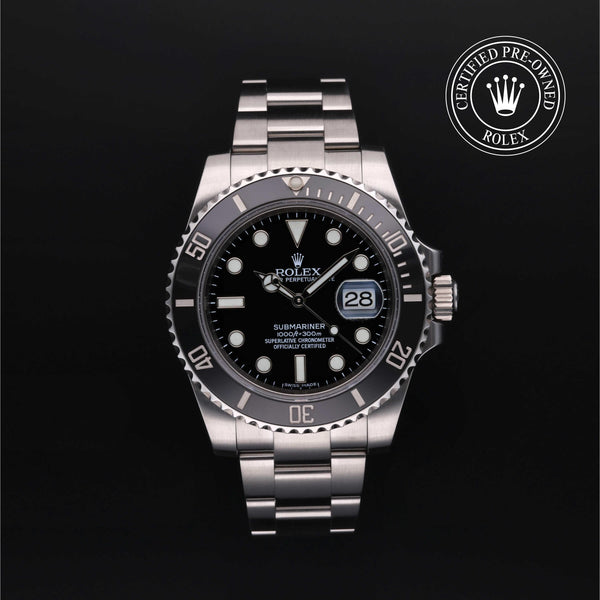 Rolex Certified Pre-owned Submariner M116610LN-0001 front on black background