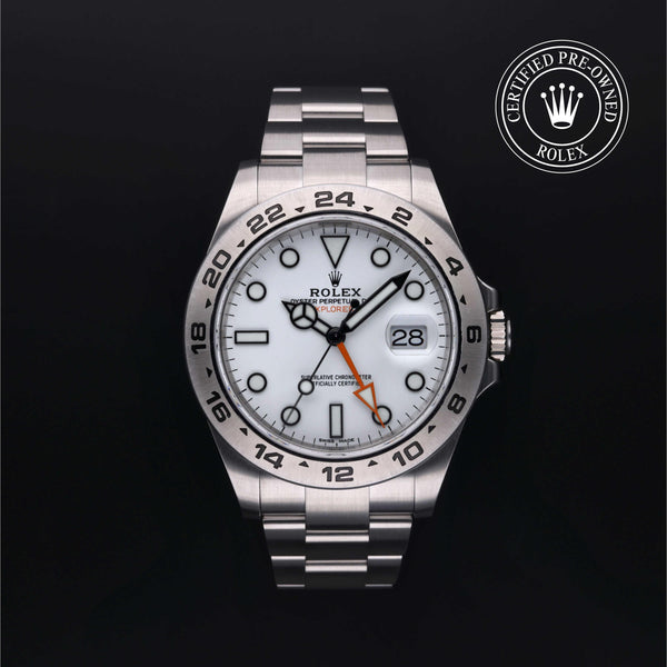 Rolex Certified Pre-owned Explorer M216570-0001 front on black background