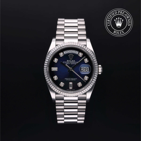 Rolex Certified Pre-owned Day-date M128236-0005 front on black background