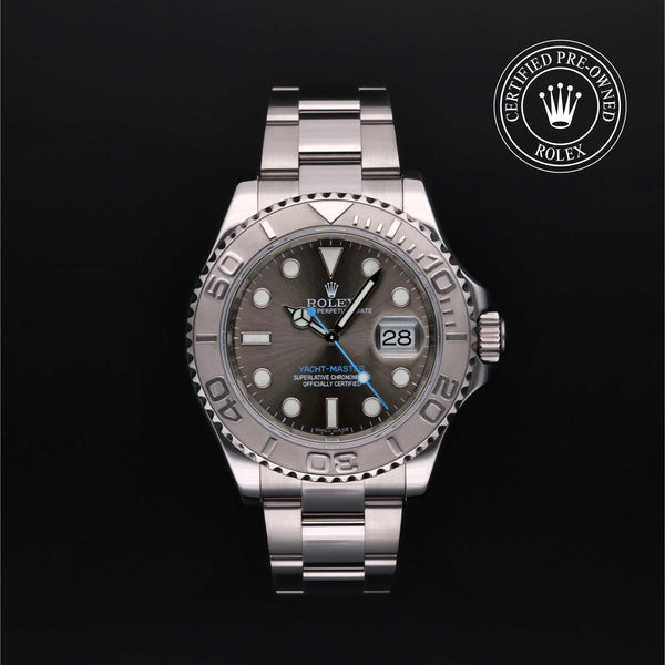 Rolex Certified Pre-owned Yacht-Master M116622-0003 front on black background