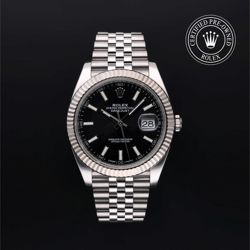 Rolex Certified Pre-owned Datejust M126334-0018 front on black background