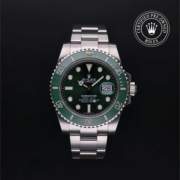 Rolex Certified Pre-owned Submariner M116610LV-0002 front on black background