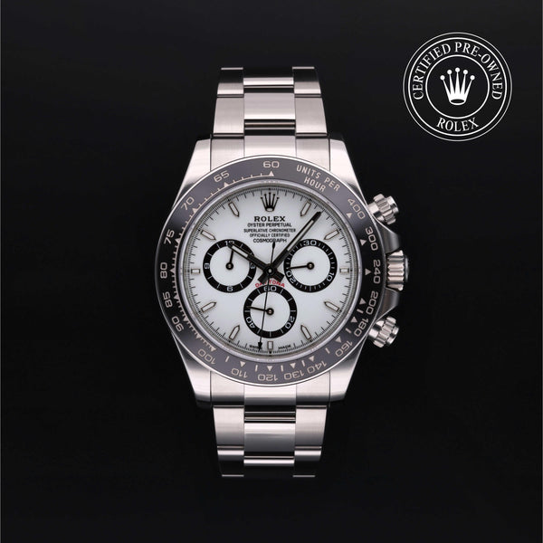 Rolex Certified Pre-owned Daytona M126500LN-0001 front on black background