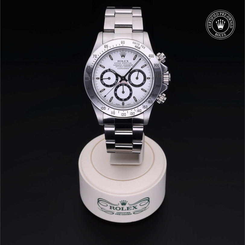 Rolex Certified Pre-owned Daytona M16520-0001 front on black background