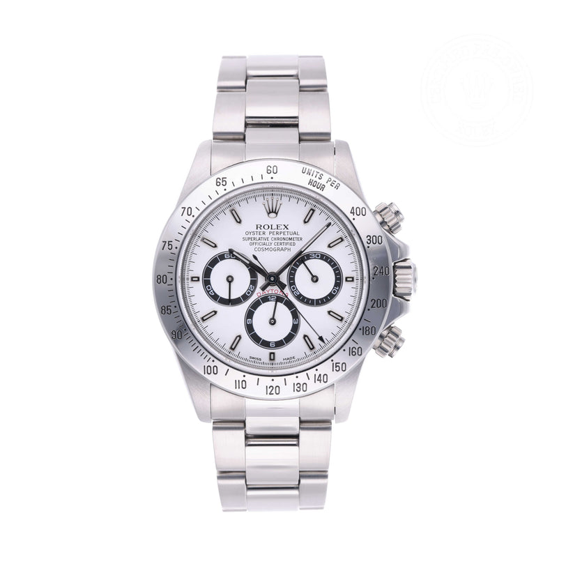 Rolex Certified Pre-owned Daytona M16520-0001 front on white background