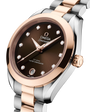 OMEGA Seamaster Aqua Terra 150M 30mm, Sedna™ gold on steel, Sedna™ gold Bezel, Brown Dial Watch with Diamond Markers on a Sedna™ gold on steel integrated two-tone bracelet.