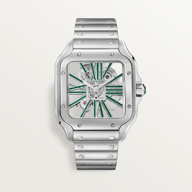 Cartier Santos de Cartier Skeleton Large Model WHSA0028 front on white background