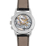 Back view of the Patek Philippe Perpetual Calendar Moonphase Chronograph, showcasing its intricate mechanical movement and gears, paired with a black leather strap.