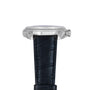 Side view of the Patek Philippe Perpetual Calendar Moonphase Chronograph, featuring a silver case and a black leather strap with crocodile pattern detailing.