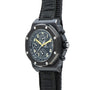 Audemars Piguet Royal Oak Offshore End of Days wristwatch with a black strap and yellow-accented hands, displayed at an angle.