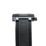 Close-up of the black strap and side view of the Audemars Piguet Royal Oak Offshore End of Days watch case with crown, isolated on a white background.