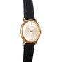 Patek Philippe Calatrava Waterproof wristwatch featuring a black leather strap and minimalist silver dial.