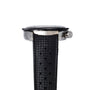 Side view of the Breitling Superocean Slow Counting Chronograph watch, featuring a textured black strap and silver case, set against a white background.