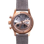 Back view of the Blancpain Air Command Flyback Chronograph, featuring visible inner mechanical parts and a gray leather strap.