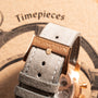 Close-up of a Blancpain Air Command Flyback Chronograph watch strap buckle with Timepieces in the background.