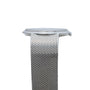 Side view of the Cartier White Gold Lapis watch, featuring a silver mesh band attached to a thin, round case, displayed on a white background.