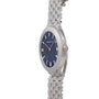 Audemars Piguet Classic White Gold Ultra-Thin wristwatch with a blue dial and white gold bracelet, displayed from a side angle on a white background.