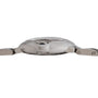 Side view of the Cartier Ballon Bleu wristwatch in silver, featuring a round case, metal bracelet, visible crown, and links.