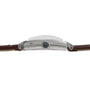 Side view of a Vacheron Constantin Rectangular Steel Dress Watch with a brown leather strap and a round crown.