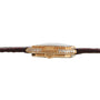 Side view of the Cartier Ceinture Diamond gold wristwatch, featuring a diamond-studded bezel and a brown leather strap.