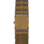 The Piaget Polo Pave is a rectangular gold and silver metal wristwatch featuring a plain face and segmented bracelet.
