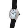 The Cartier Vendome Diamond wristwatch features a black strap, Roman numerals, and a diamond-studded silver bezel.