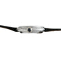 Side view of the Cartier Vendome Diamond silver wristwatch case with a black crown and black leather strap.