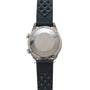 The back of a Jaeger-LeCoultre Deep Sea Alarm U.S. Edition silver wristwatch with a black TROPIC rubber strap.