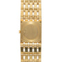 The Piaget Dancer is a gold wristwatch featuring a square case, link bracelet, and “PIAGET” engraved on the back.