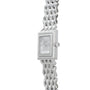 The Patek Philippe Gondolo features a rectangular face with diamond accents on the bezel and band, offering an elegant silver wristwatch design.