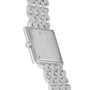 The Patek Philippe Gondolo features a silver square case and linked metal bracelet, shown from the back with visible winding crown.