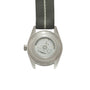 Back view of the TUDOR Black Bay 58 Silver watch, featuring a visible automatic movement and a black fabric strap.