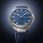Longitude Titanium Ocean Blue Leather Strap Face Up