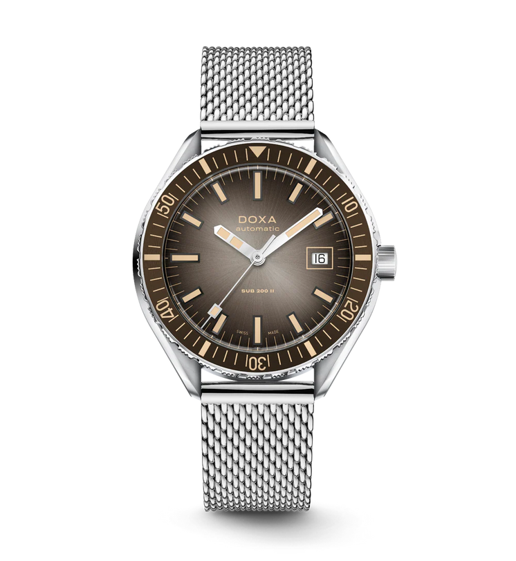 Silver watch with gray dial on a white background