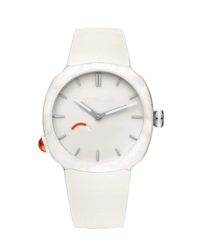 White watch with a black background